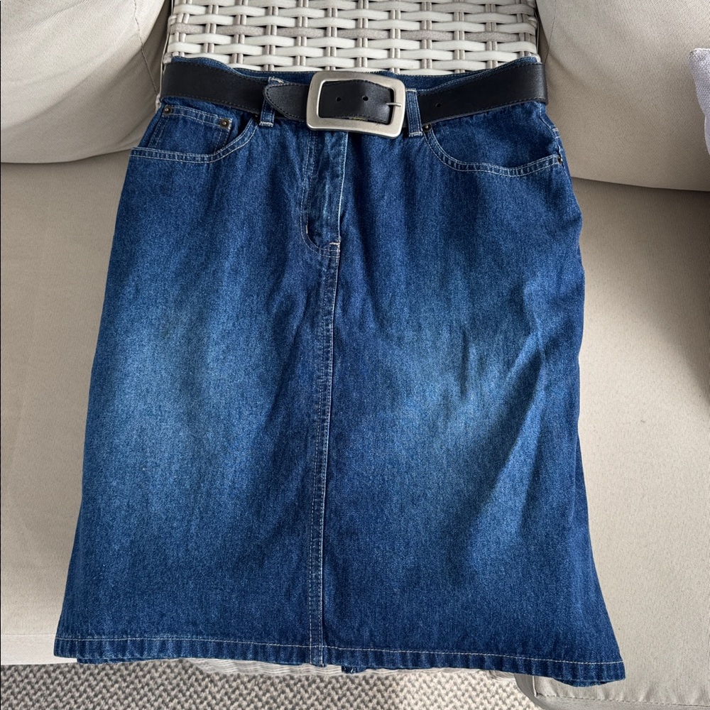 New York & Company Blue Denim Midi Skirt
